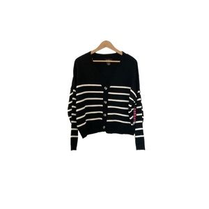 7‎ Runway Button Down Stripe Oversized Sweater Size Medium Black Cream